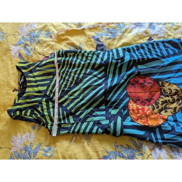 DESIGUAL Graphic Sheath Dress Lined Sleeveless Artsy Asian Appliqué Pocket SZ 38 - Picture 8 of 8